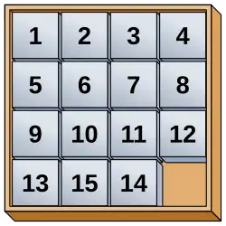 Рис. 1. В начальном положении в головоломке 14-15 плитки 14 и 15 поменяны местами