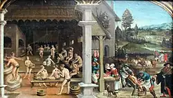 Из серии «Сцены деревенской жизни». Баня и батальная сцена. 1520. Дерево, масло. Германский национальный музей, Нюрнберг