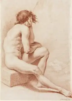 Сидящий натурщик. 1735. Бумага, сангина. Музей герцога Антона Ульриха, Брауншвейг