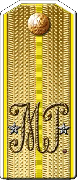 Подпоручик Малороссийского 10-го гренадерского полка: снаружи - белый (цвет подкладки), внутри - желтый (цвет боковых кантов и просветов)