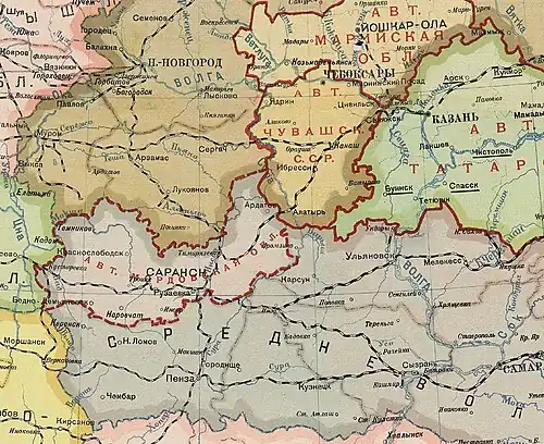 Мордовская автономная область на карте
