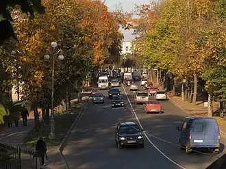 Вид на проспект 25 Октября с балкона-террасы у Карпина пруда