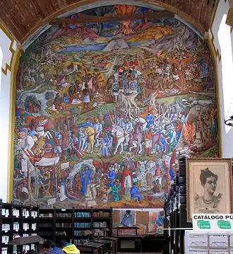 В начале 1940 гг. бывший дворец Св. Августина был преобразован в публичную библиотеку имени Гертруды Боканегра. Мексиканский художник Хуан О’Горман изобразил историю Мичоакана на картине, которую установили в том месте, где раньше был алтарь. Эрендира слева на белой лошади.