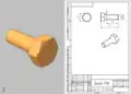 3D-модель болта и чертёж на её основе, разработанные в "Компас"