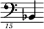 { \new Staff \with { \remove "Time_signature_engraver"} {\clef "bass_15" bes,,,4}}