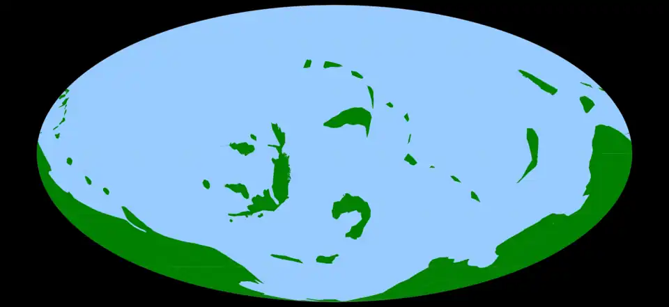 Карта континентов в середине ордовика(460 млн лет назад)