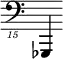 { \new Staff \with { \remove "Time_signature_engraver"} {\clef "bass_15" ges,,,,4}}