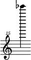 { \new Staff \with { \remove "Time_signature_engraver"} {\clef "treble^15" es'''''''4}}