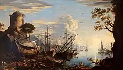 Гавань с пристанью. 1640. Холст, масло. Палаццо Питти, Флоренция