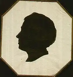 Копия силуэта 1840-х годов.
На обороте дарственная надпись Беляева Михаила Дмитриевича: Милому Георгiю Петровичу Блоку на добрую память о нашемъ знакомствљ 12/IV 22г. / С.Петербургъ