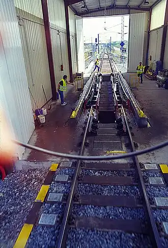 Участок пути с системой изменения ширины колеи Talgo-RD. Льейда, Испания.