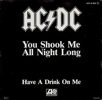 Обложка сингла AC/DC «You Shook Me All Night Long» (1980)