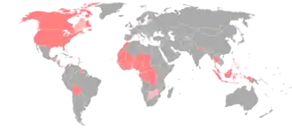 &nbsp;Территории, где амслен или его диалект является доминирующим жестовым языком
&nbsp;Территории, где амслен использует значимое количество населения