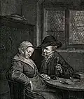 Пара, сидящая за столом. По картине А. ван Остаде. Офорт, резец