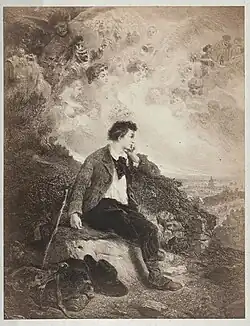 Юноша на пути в Лондон. Думы о будущем. 1857. Литография