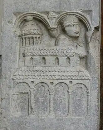 Вилигельмо[англ.]. Ансельм основывает Нонантолское аббатство (рельеф XII века)