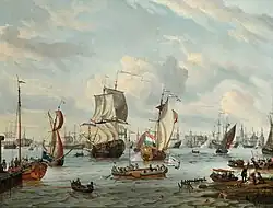 Государственные барки и другие суда у берегов Амстердама. Холст, масло. Королевские музеи Гринвича, Лондон