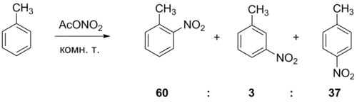 Acetylnitrate toluene reaction