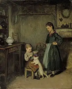 Французские дети, играющие с кошкой, 1868