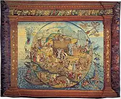 Аррас (тканый ковёр) по картине И. Босха «Воз сена». Между 1550 и 1570. Шёлк, шерсть, золотые и серебряные нити. Королевский дворец в Мадриде