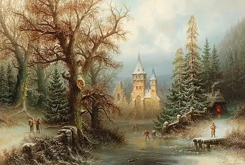 Зимний пейзаж с катанием на коньках. Частное собрание.