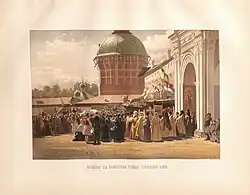 «Посещение их величествами Троицко-Сергиевской лавры». Коронационный альбом Александра III, глава VII, л. 22, 1885 г.