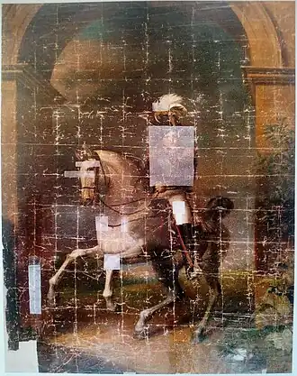 Дж. Доу.«Портрет Александра I верхом на коне». Холст, масло. Музеи Московского Кремля. Состояние накануне пожара в Центре им. Грабаря