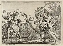 Купидон, которому женщины бросают цветы. 1621. Офорт