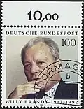 почтовая марка ФРГ, посвящённая В. Брандту. 1993 100 пф &nbsp;(Sc #1819)