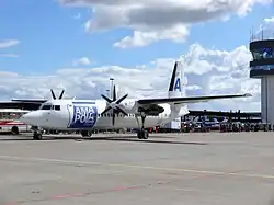 Самолёт Fokker 50 (SE-LJG) в аэропорту Роскилле, Коппенгаген, Дания