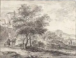 Итальянский пейзаж. 1656. Бумага, перо, кисть, чернила. Частное собрание