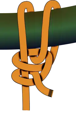 Рыбацкий штык, трубчатый узел, английский узел, якорный узел.Штык на рангоуте для связывания лисель фала к рее.