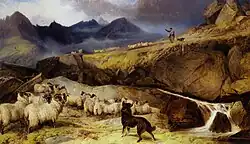 Пастух с собаками и стадом на острове Скай