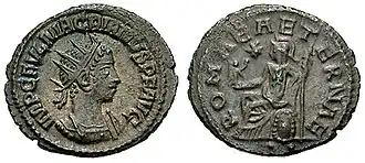 Портрет на антониниане. На реверсе надпись лат.&nbsp;ROMAE AETERNAE&nbsp;— «Вечный Рим»