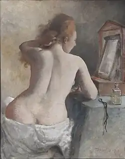 Обнажённая спиной в образе Психеи. 1924. Картон, масло, воск