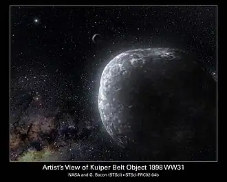 1998 WW31 (главный объект) и S/2000 (1998 WW31)&nbsp;1 (рядом с ним) в представлении художника
