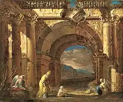 Каприччо с видением Святого Августина в руинированной аркаде. Между 1669 и 1691. Холст, масло. Частное собрание