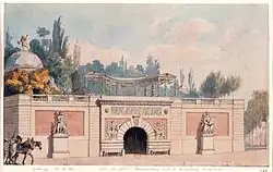 Вход в сады Бомарше. 1790. Бумага, акварель, тушь, перо, кисть. Национальная библиотека Франции, Париж