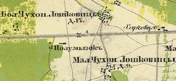 Деревня Большие Лашковицы на карте 1860 года