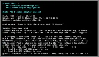 Загрузка FreeDOS 1.0 в эмуляторе Bochs