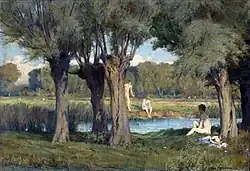 Купальщики на берегу пруда