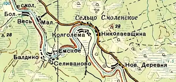 Деревня Новая на карте 1940 года