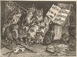Кошачий концерт. 1772. Офорт из серии «Кабинет герцога Шуазеля».