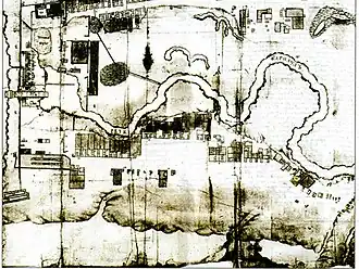 Часть плана Барнаульского сереброплавильного завода, выполненного геодезистом Пименом Старцевым в 1747 году