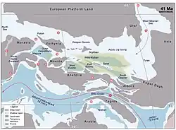 Палеогеография региона Тетис 41 млн лет назад, бартонский век, эоцен.