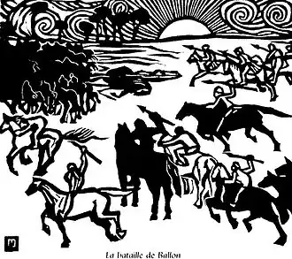 Битва при Баллоне.  Иллюстрация из книги «L’Histoire de Notre Bretagne» (1922 год)