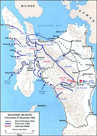 Карта операции битвы за Лейте в ноябре-декабре 1944 года