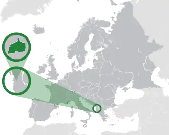 Месторасположение Суверенного государства Ордена Бекташи в Европе