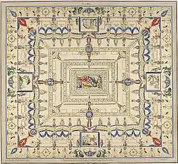 Роспись свода зала № 26 «На белом фоне» (fondo bianco) Терм Тита в Риме. 1776. По рисунку Ф. Смуглевича и В. Бренны. Офорт, акварель, гуашь