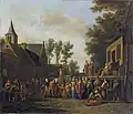 Бродячий театр в городе, 1689. Аукционный дом Лемперц &nbsp;(нем.), Кёльн (фигуры написаны Иовом, архитектура — младшим братом, Герритом)